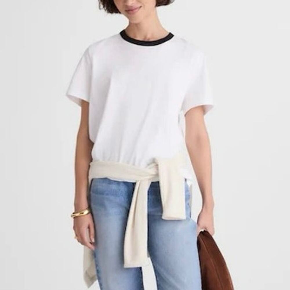 NWT Madewell Perfect Crewneck Tee Allday Jersey Ringer Tee White Black Small